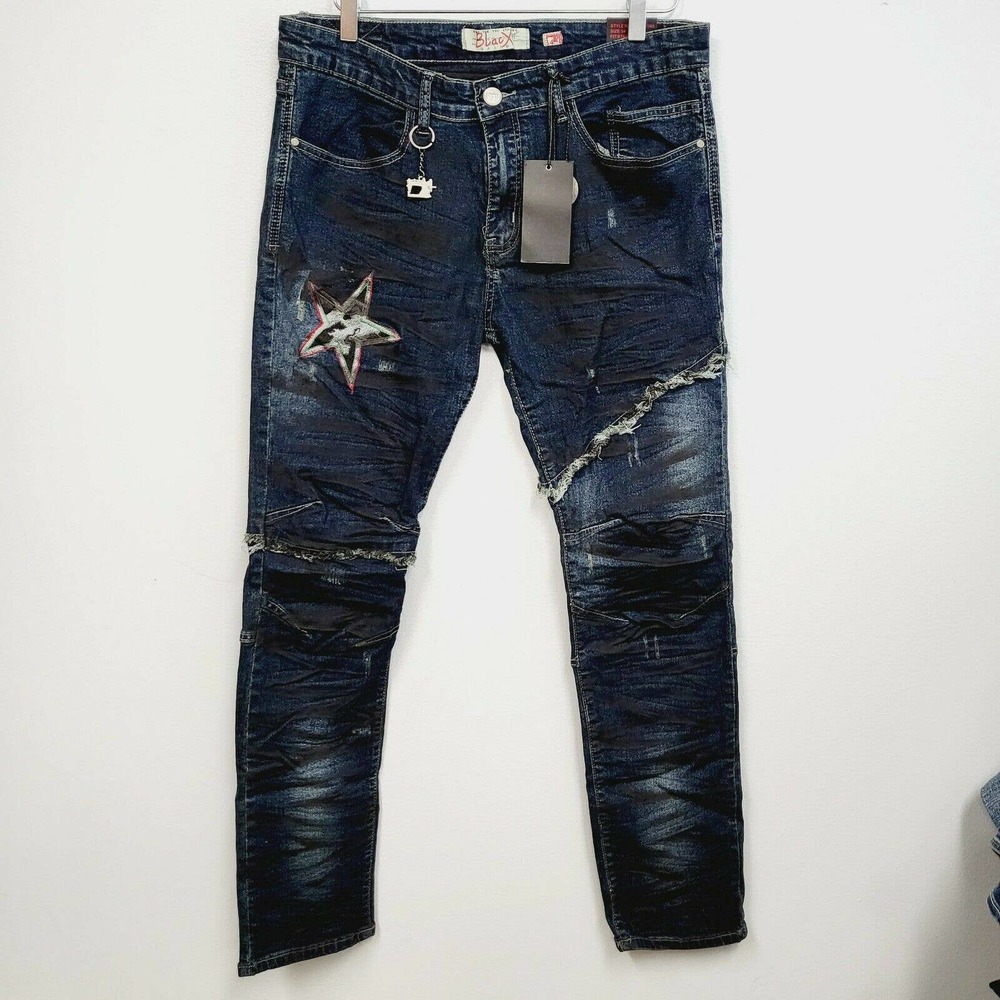 Blacx Jeans 34 X 31 Standard Punk Distressed Slim denim Painted